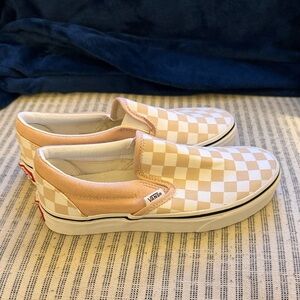 Vans Kids Checkered Slip-On Sneakers - Beige and White